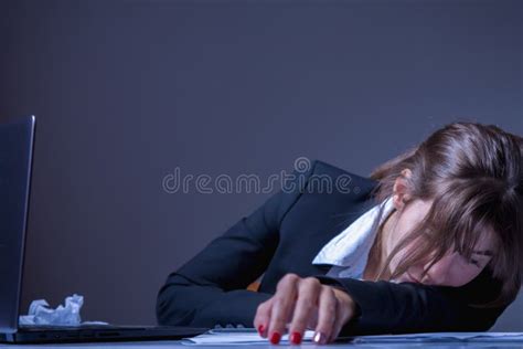I Want To Sleep Exhausted Business Woman Tired From Office Work With