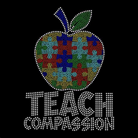 Teach Compassion Autism Puzzle Apple Teacher Rhinestone Iron Etsy