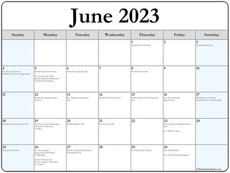 June 2023 Calendar With Holidays