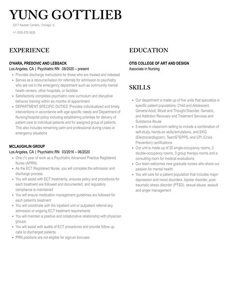 Psychiatric RN Resume Samples | Velvet Jobs