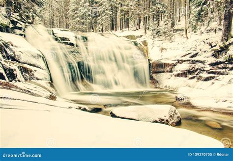 Thawing In Mountains Waterfall With Motion Blur Stock Image Image Of