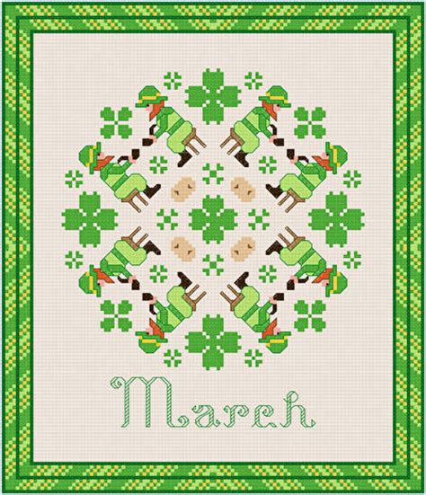 Patrick's day holidays counted cross stitch pattern by susan saltzgiver to download and print online. March - St. Patricks Day Cross Stitch Pattern whimsy