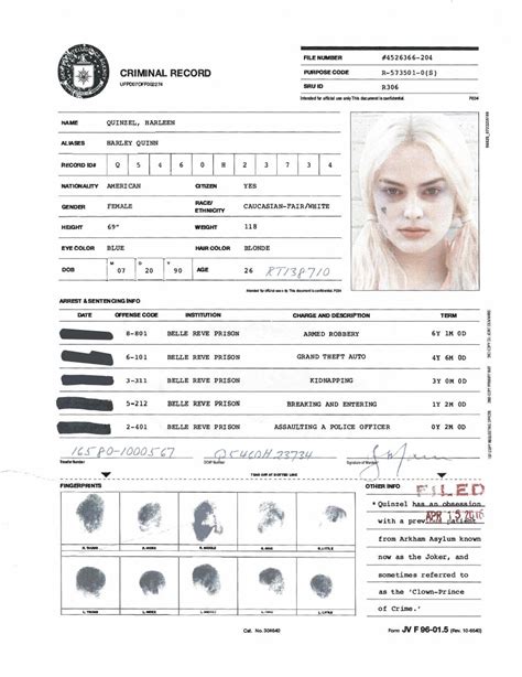 Argus Files Harley Quinns Criminal Record Suicide Squad Photo