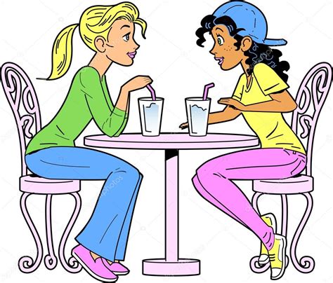 Disfruta con estos lindos dibujos de navidad. Dibujos: dos amigas hablando | Amigas tomando una copa — Vector de stock © KennyK #90094184