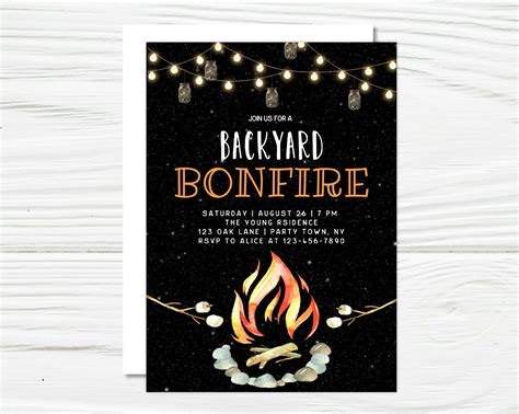 Backyard Bonfire Invitation Bonfire Birthday Invitation Adult Etsy