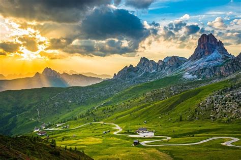Sunset Over Pass Giau Dolomites Alps Italy Stock Photo Download Image
