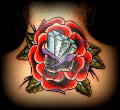 If you're trying to commemorate an important bond or add a romantic … Rose diamond traditional tattoo | Ink & Piercings. | Pinterest