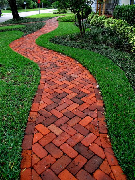 Brick Herringbone Walkway Concrete Pavers And Clay Brick Paver