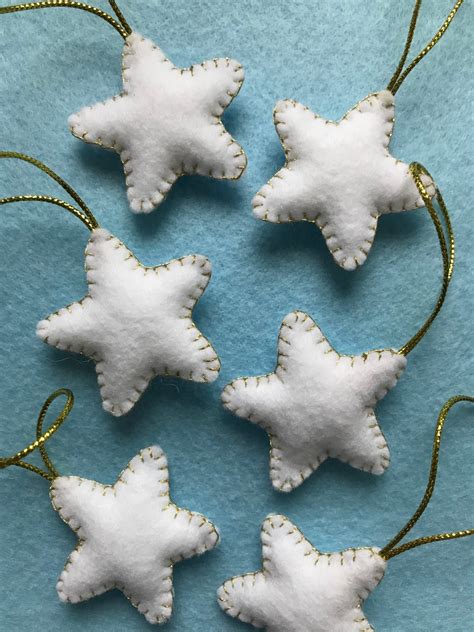 Handmade Felt Stars Christmas Tree Ornaments Set Of 6 Etsy