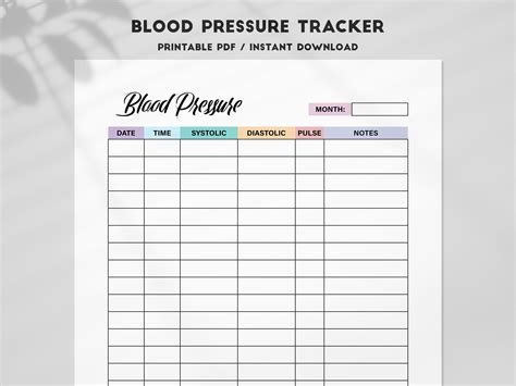 Monthly Blood Pressure Tracker Printable Blood Pressure Log Etsy Canada