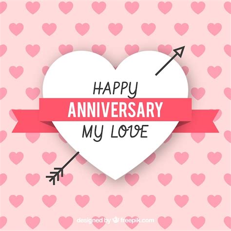 Free Vector Happy Anniversary Card With Arrow Heart In Flat Style