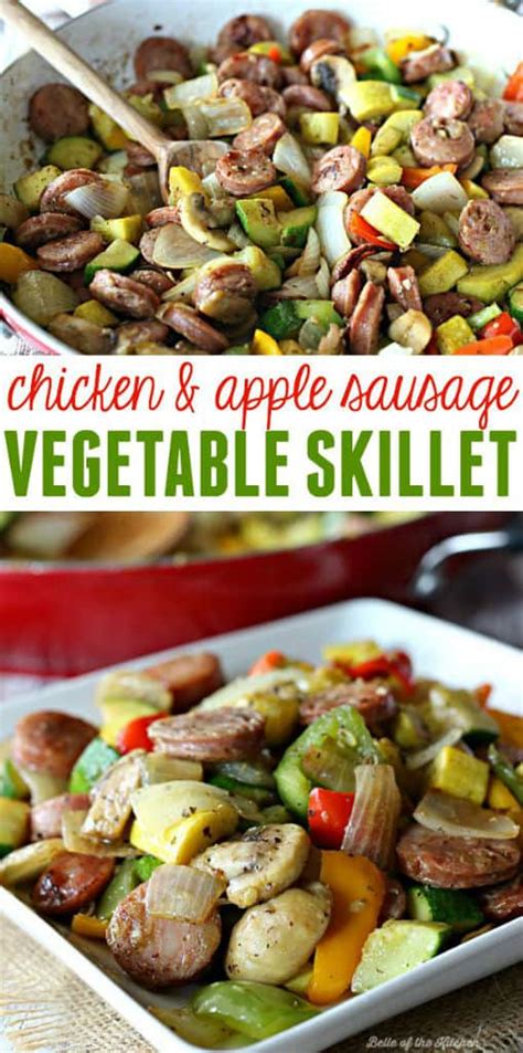 An extensive list of recipes using smoked sausage, including images, a list of ingredients, and step by step instructions for preparation. Chicken and Apple Sausage Vegetable Skillet - Belle of the ...
