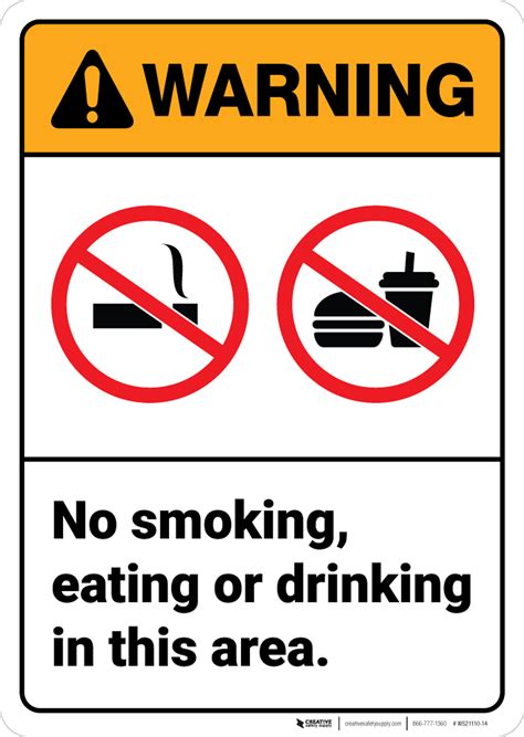 Warning No Smoking Eating Drinking In This Area Wall Sign Creative