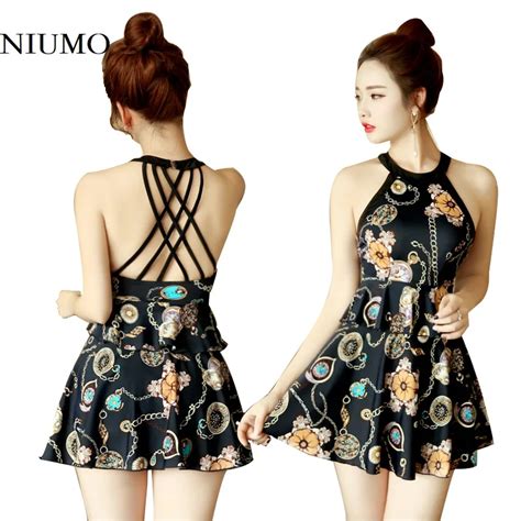 Buy Niumo Women Split Swimsuit New Skirt Style Flowers Printing Slim Sexy Spa