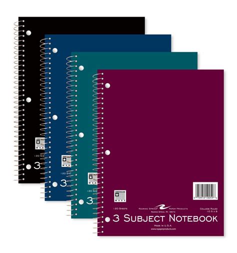 3 Subject Spiral Notebook Assorted Colors
