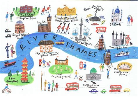 Illustration Of Thames River Map Rebecca Gibbon Illustrated Map
