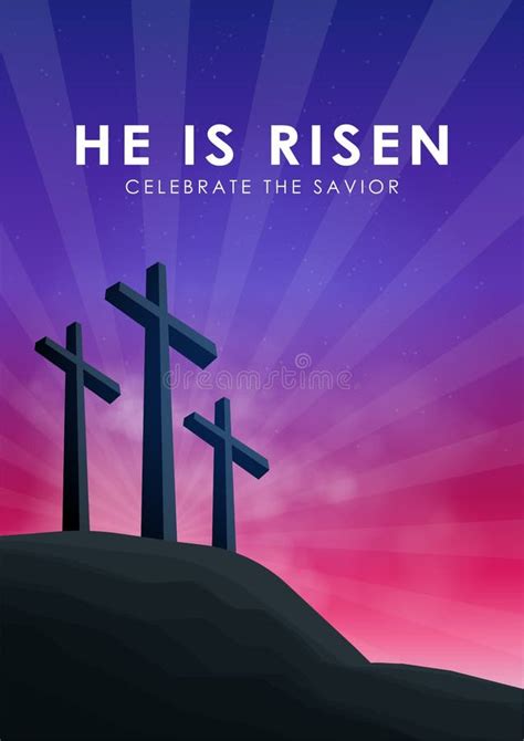 Christian Easter Scene Saviour Cross On Dramatic Sunrise Scene With