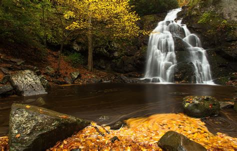 Wallpaper Autumn Leaves River Stones Waterfall Cascade Tennessee