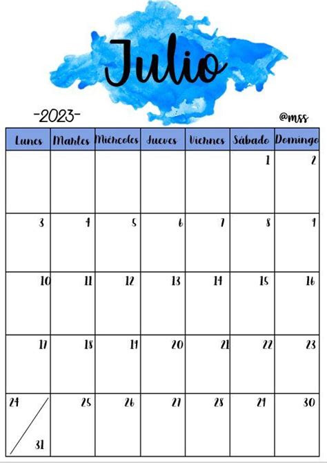 Julio 2023 Calendario Para Escribir Calendarios Bonitos Calendario