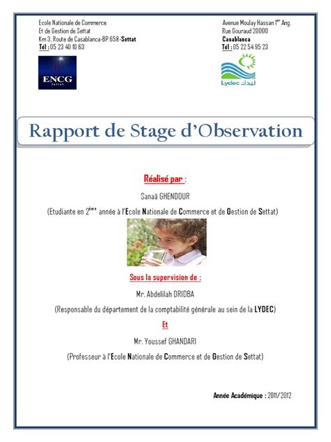 Exemple De Rapport De Stage 3eme En École Primaire Hinatapedia