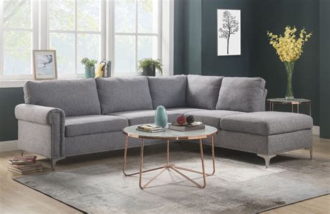 Acme Melvyn Sectional Sofa In Gray Fabric