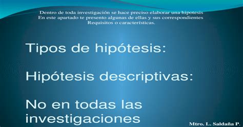Tipos De Hipótesis Hipótesis Descriptivas Pptx Powerpoint