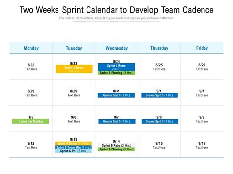 Two Weeks Sprint Calendar To Develop Team Cadence Presentation