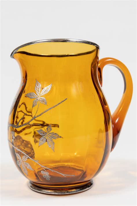 Vintage Amber Glass Pitcher With Sterling Silver Overlay At 1stdibs Amber Glass Pitcher