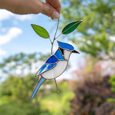 Blue Jay Stained Glass Window Hangings Hanging Bird Feeder Etsy