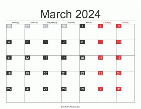 Printable Calendar March 2024 Starting Monday - Keely Melessa