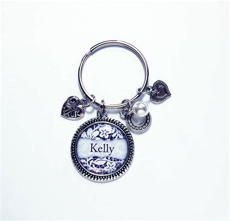 Keychain With Charms Personalized Keyring Black White T Etsy