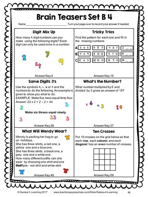 Printable Math Puzzles 5th Grade Printable Math Riddles Worksheets