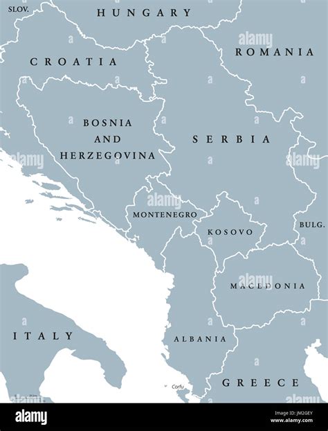 Central Balkan Political Map With Borders Southeastern Countries On