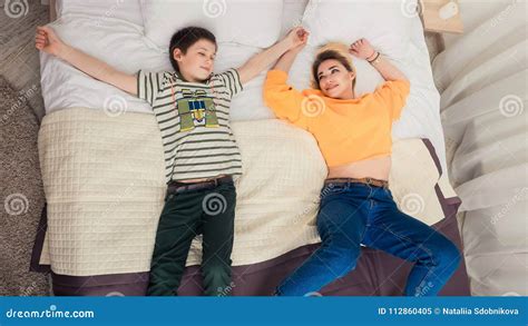 Mother With Son On Bed Mother And Son Having Fun Stock Image Image Of Happy Face 112860405