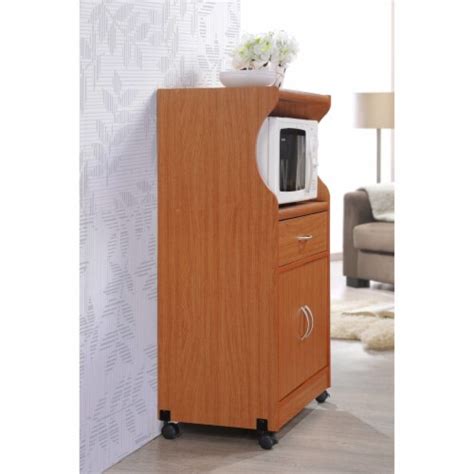 Hodedah Wheeled Kitchen Microwave Cart With Drawer And Cabinet Storage