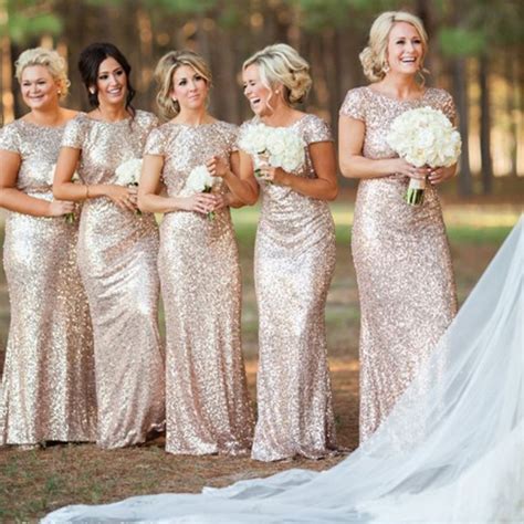 Cheap Bling Gold Sequin Maid Of Honor Dresses Long Bridesmaid Dresses