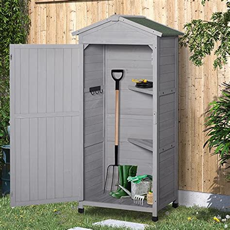 Outsunny 55x74cm Garden Shed Fir Wood Garden Storage Shed Cabinet W 2