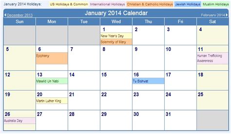 Calender 2014 Year January 2014 Calendar Holidaycalendar For 2014