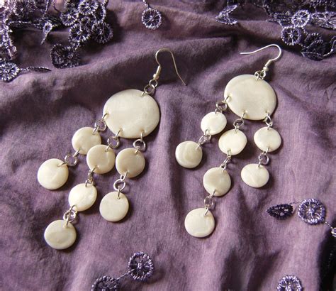 White Pearl Earrings In Polymer Clay Jellyfish Shape On Luulla