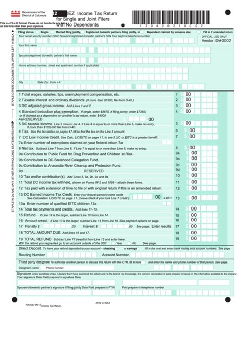 Fillable Form D 40ez Income Tax Return For Single And Joint Filers