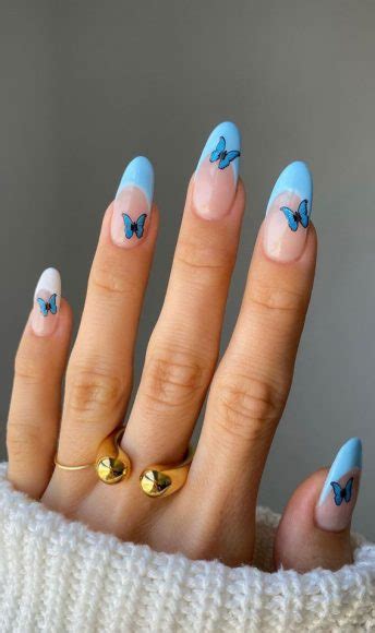 31 Cute Sky Blue French Tip Nails Black Butterfly 1 Fab Mood