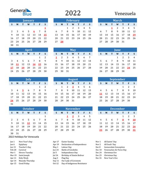 Calendario 2022 Venezuela Para Imprimir