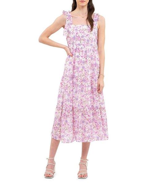 Blu Pepper Floral Tiered Midi Dress In Pink Lyst
