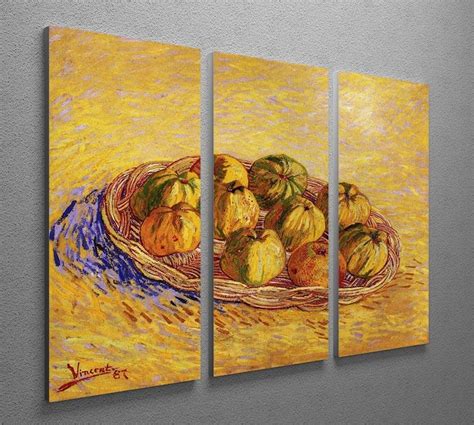 Still Life With Basket Of Apples By Van Gogh 3 Split Panel Canvas Print
