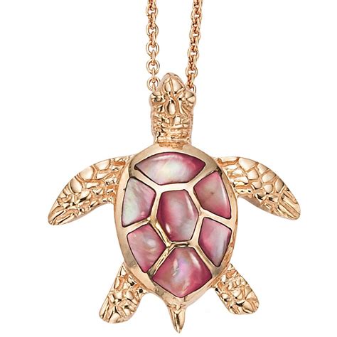Sea Turtle 14k Rose Gold Inlay Pendant Necklace Kabana