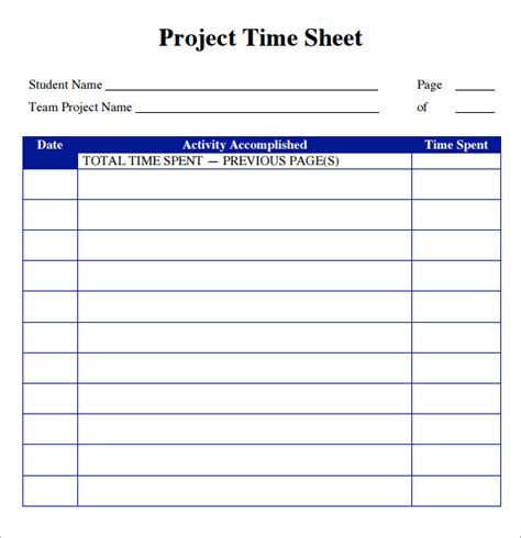 7 Sample Project Timesheets Sample Templates