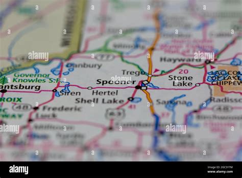 Spooner wisconsin usa shown on a road map or geography map stock photo