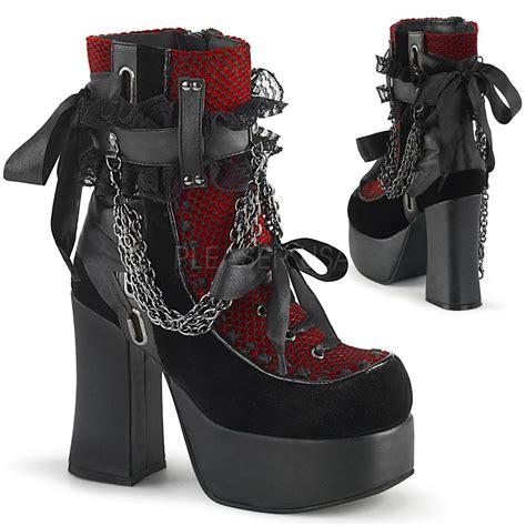 4 12 High Heel Gothic Punk Platform Ankle Boots Color Blackred