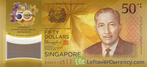 Each banknote is a different colour and size with size increasing according. 50 Singapore Dollars note 50 years currency agreement ...