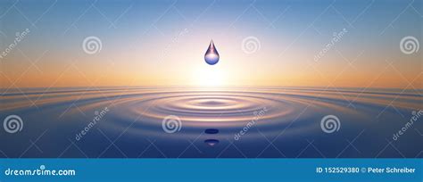 Drop Of Water Into Calm Water In The Wide Ocean Stock Illustration